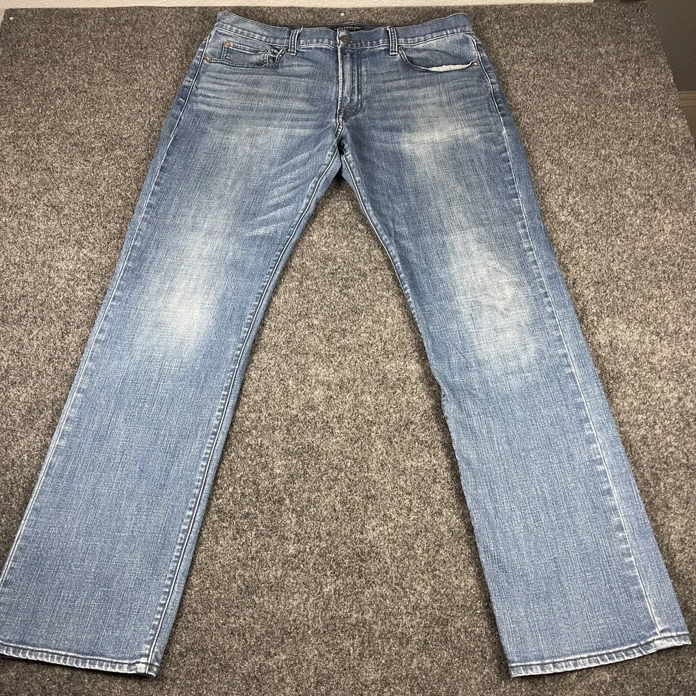 Lucky Brand 121 Slim Jeans Mens 36x34 Medium Light Wash Blue Denim Faded Casual